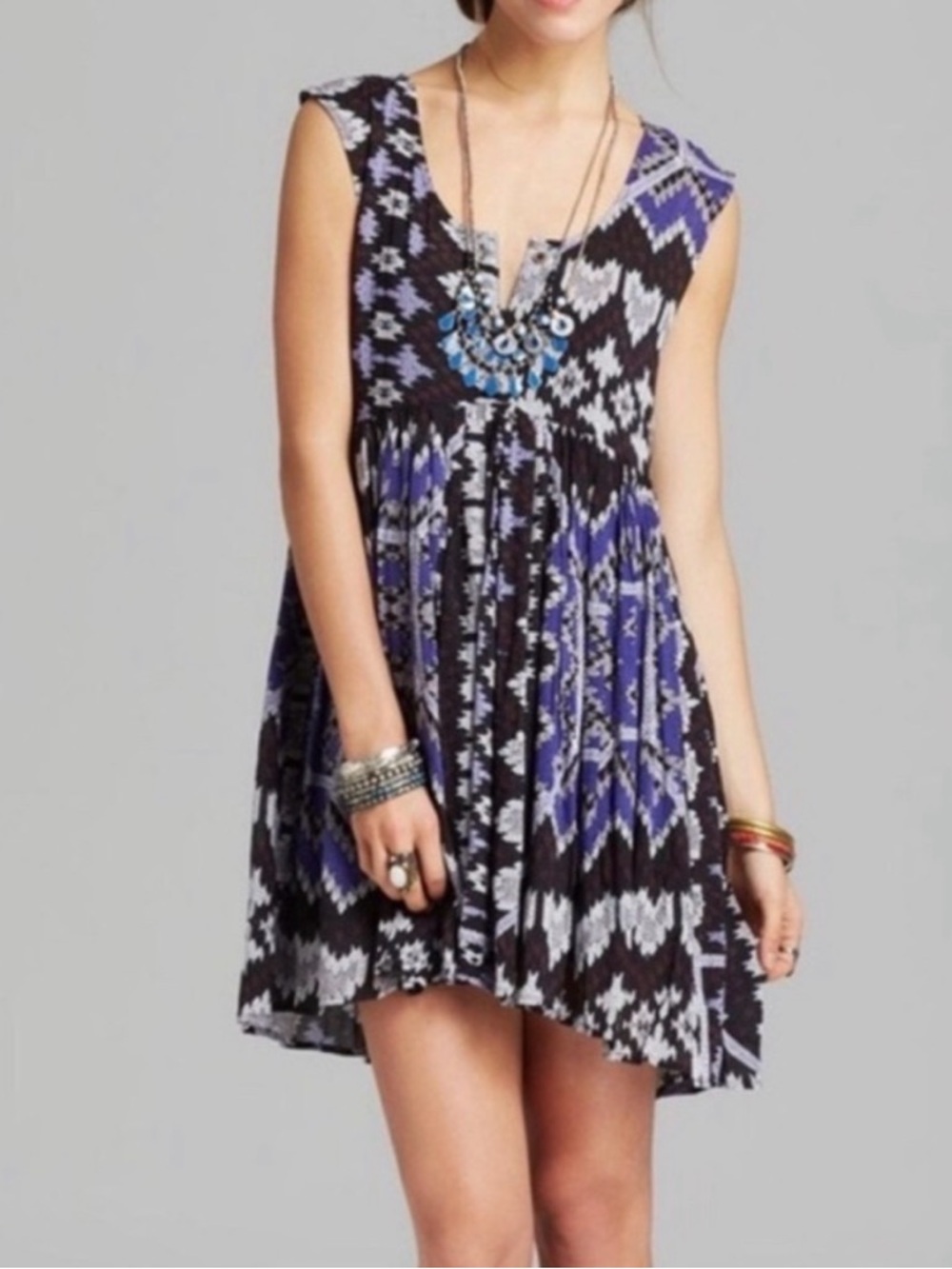 Free People Take Me to Thailand Purple and Black Ikat Mini Dress